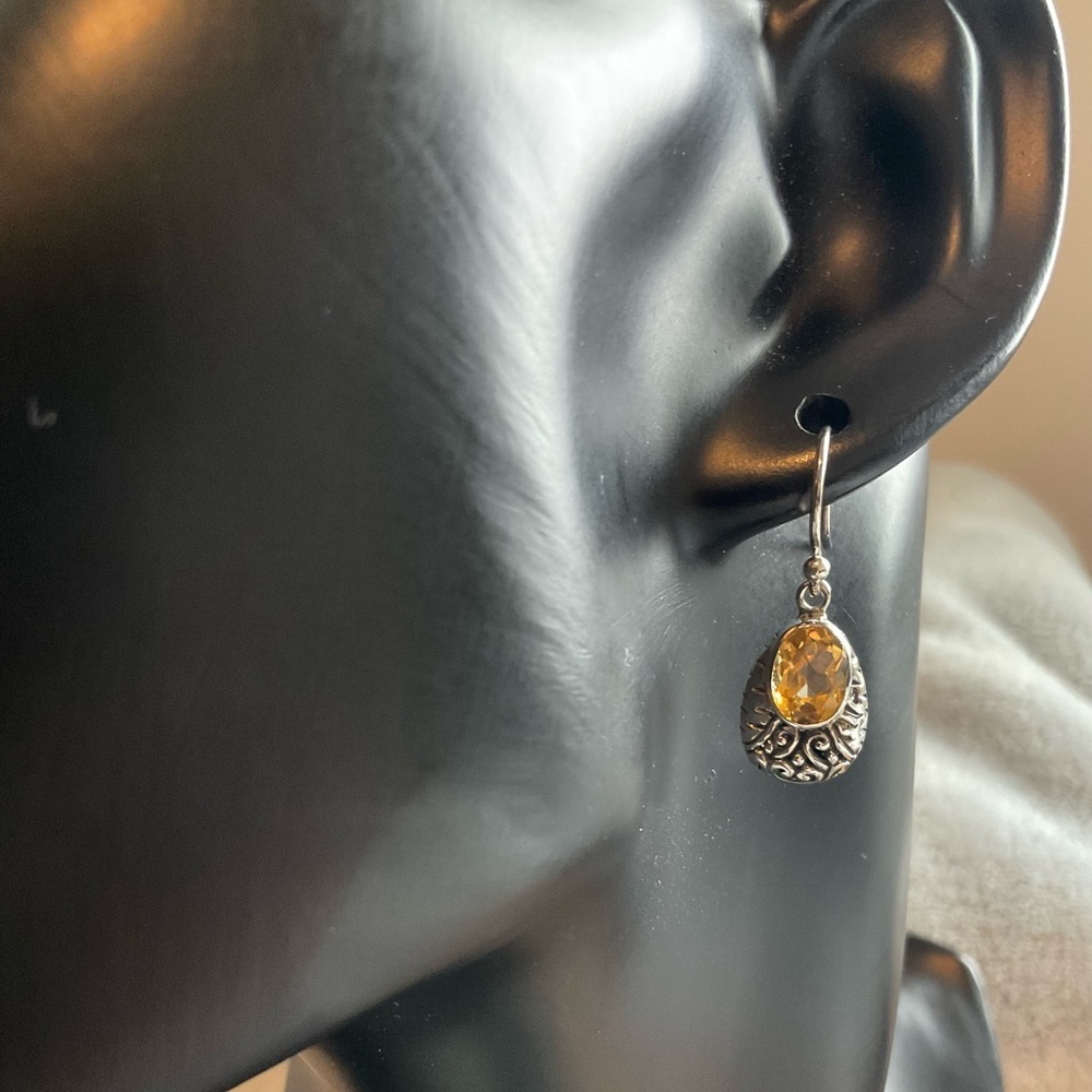 925 Sterling Silver & Citrine Drop Earrings NWT